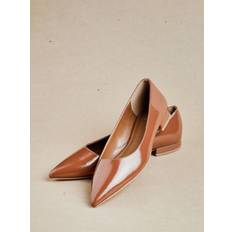Faux Leather Pointed Toe Ballet Flats - Brown