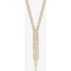 Gold Crystal Multi Row Y Statement Necklace - Metallic