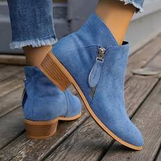 Ankle Boots Temu Velvet Low-heel Ankle Boots With Side Zipper - Lightweight