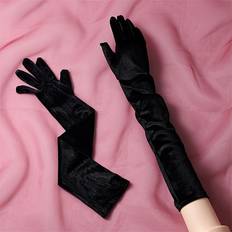 Velvet Gloves & Mittens Temu Long Solid Color Velvet Gloves Split Finger Gloves