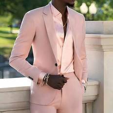 Men - Pink Suits Shein Solid Color Suit Set With Jacket And Pants