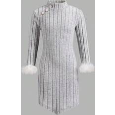 Everyday Dresses - Grey Shein Young Girls Elegant Sweet Gray Knit Dress - White