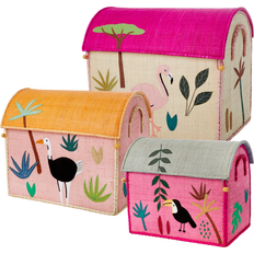 Pink Opbevaring Børneværelse Rice Raffia Opbevaringshuse Jungle Animals 3 stk