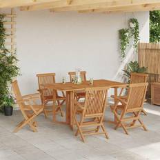 Teak Matgrupper Utemöbler vidaXL Trädgårdsmöbelset 7 pcs Brun 150 x 90 x 75 cm Matgrupp, 1 Bord inkl. 6 Stolar