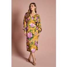 Coast Printed Long Sleeve Satin Maxi Dress With Cowl Back - Chartreuse