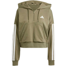 adidas Women Essentials 3 Stripes French Terry Quarter Zip Hoodie - Olive Strata/White