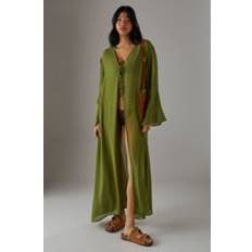 Swimsuit Cover-Ups & Sarong Wraps Warehouse Printed Maxi Tie Front Kimono Beach Skirt - Olive