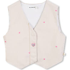 Cotton - Girls Padded Vests BillieBlush Girls Beige Denim Waistcoat With Embroidered Hearts