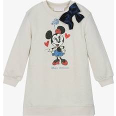 Girls Glittery Ivory Cotton Minnie Mouse Sweater Dress - Beige