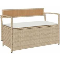 vidaXL Opbevaringsbænk Til Haven Med Hynde Polyrattan Beige Sofa