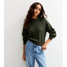 Women Jumpers New Look Ribbed Crew Neck Knit Jumper - Khaki