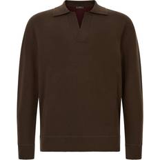 Herre - V-udskæring Skjorter Boggi Milano Uld Strikket Polo Shirt - Brun