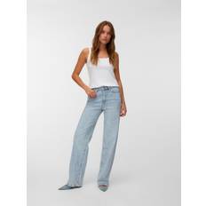 Vero Moda Tessa Rhinestone High Rise Wide Leg Fit Jeans - Light Blue