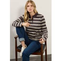 Brown - Women Polo Shirts LTS Tall Striped Polo Top - Chocolate