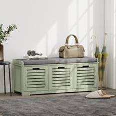Homcom Green Benches Homcom 3-Door Shoe Cushion Green Storage Bench