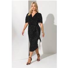 Corduroy - Women Clothing Yours Curve Black Velvet Wrap Dress - Black