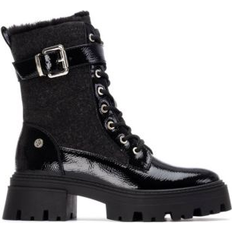Lack Ankelboots XTI Patent Leather Combat Booties - Black