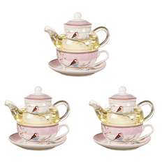 Torribaly 3X Ceramic Flower Bird Cup Set Teapot