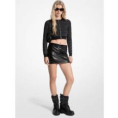 Silver Koftor Michael Kors Metallic Logo Jacquard Cropped Zip-Up Cardigan - Silver