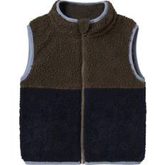Grå Veste Name It Teddy Gilet Vest - Marin/Pastelblå/Brun
