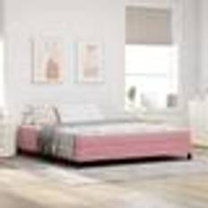 180 cm Kontinentalsenge Boxmadras Med Topmadras Lyserød 180 x 200 cm Fløjl Kontinentalseng
