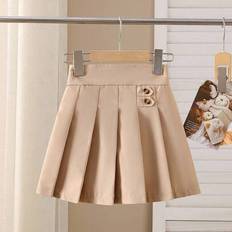 Pleated skirts - Polyester Shein Girls Elegant Fashionable Casual Sports Versatile Pleated A-Line Mini Skirt