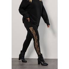 Polyester Leggings Yours Curve Black Lace Side Stripe Leggings - Black