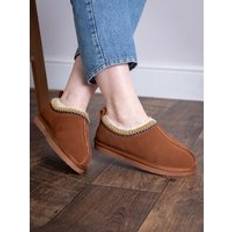 Ladies Embroidered Clog Slippers - Tan