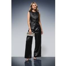 Satin Vests Dorothy Perkins Textured Satin Longline Waistcoat - Black