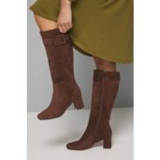 Brown High Boots on sale Wallis Faux Suede Covered Buckle Detail Knee Boots - Chocolate