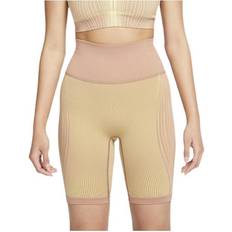 Nike Stripes Shorts Nike Color Block Vertical Stripe High Waist Tight Shorts - Light Vibrant Yellow