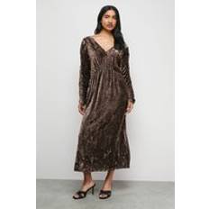Warehouse Burnout Velvet Batwing Midi Dress - Brown