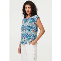 Printed Cap Sleeve Relaxed Blouse Top - Blue