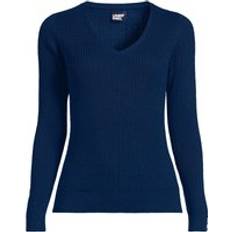 Checkered - Women Jumpers Lands' End Plus Fine Gauge Cotton Cable Jumper - Navy