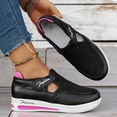 Black Trainers Temu Breathable Mesh Slip-On Sneakers Lightweight - Black