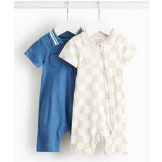 Checkered Playsuits Children's Clothing Tu Checkerboard Print Collared Rompers 2 Pack - Blue
