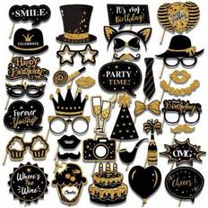 Birthdays Photo Props, Party Hats & Sashes Shein 38pcs Gold Glitter Birthday Frame Photobooth