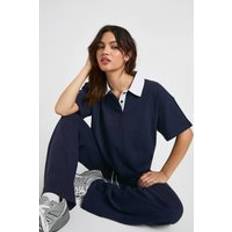Boohoo Polo Shirts boohoo Contrast Collar Boxy Polo Top - Navy