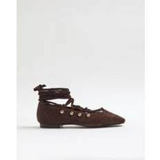 Brown - Suede Ballerinas River Island Suede Square Toe Strappy Shoes - Brown