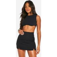 Boohoo Women Skirts boohoo Double Split Front Woven Mini Skirt - Black