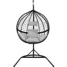 Hanging Egg Chair With Cushions Black Rattan