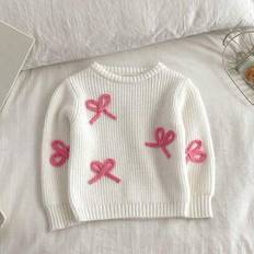 Shein Versatile Cute Bow Knit Pullover Sweater For Young Girls
