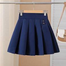 Pleated skirts - Polyester Shein Girls Elegant Fashionable Versatile Pleated Mini Skirt