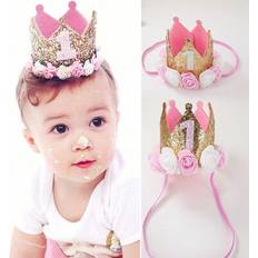 Shein Baby Girl Gold Pink Floral Crown Hat