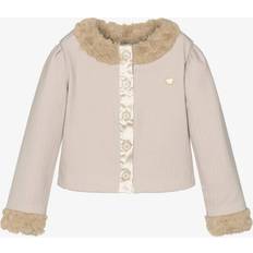 Beige Cardigans Le Chic Girls Beige Ribbed Cardigan With Faux Fur Trims