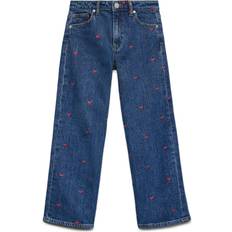 Rød Jeans Vero Moda Vmtessa Høj Talje Wide Leg Fit Jeans - Ribbon Red Hearts