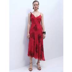 Röda Klänningar Mango Floral Asymmetric Dress - Red