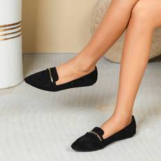 Black Low Shoes Temu Pointed Toe Ballet Flats Soft Sole Slip On Shoes - Black