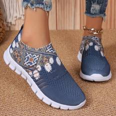 Blue Trainers Temu Women's Casual Slip-On Sneakers - Blue Knit