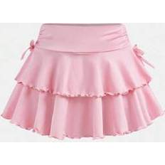 Shein Tween Girl Street Casual Knit Drawstring Waist Pleated Hem Skirt